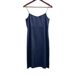 Teri Jon Rickie Freeman Slip Dress Mini Navy Size 4 Satin Silky Spaghetti Straps